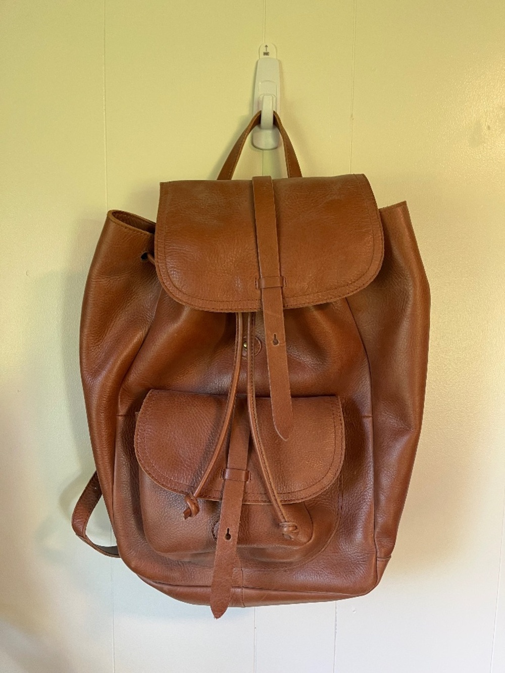 Madewell Brown Leather Drawstring Backpack Cognac Large Flap Pocket